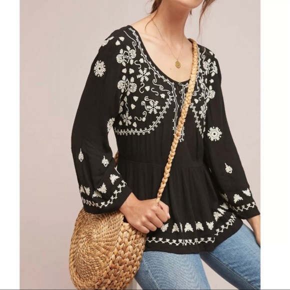 Anthropologie Tops - Anthropologie Meadow Rue Gardiner Embroidered Top